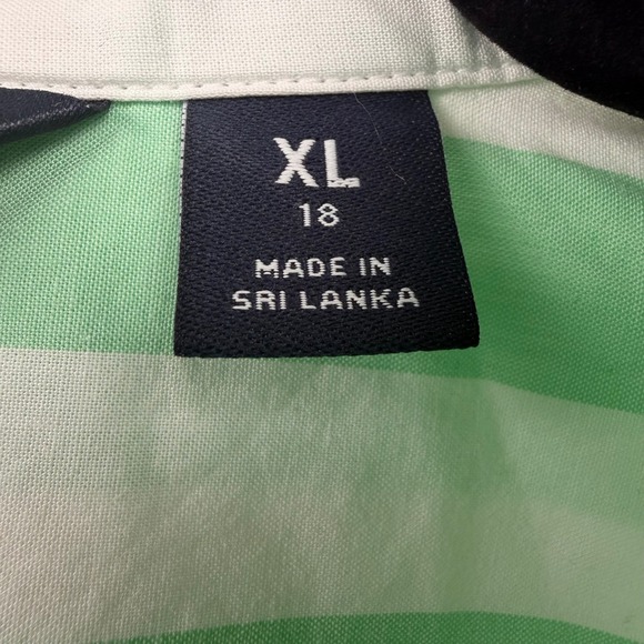 Lands' End Womens XL 18 Green White Striped Cotton Button Down Shirt Long Sleeve - Picture 4 of 6